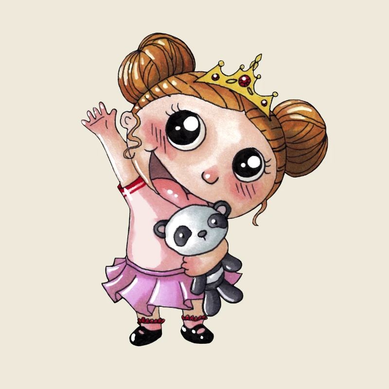 Winkendes Comic Mädchen mit Panda