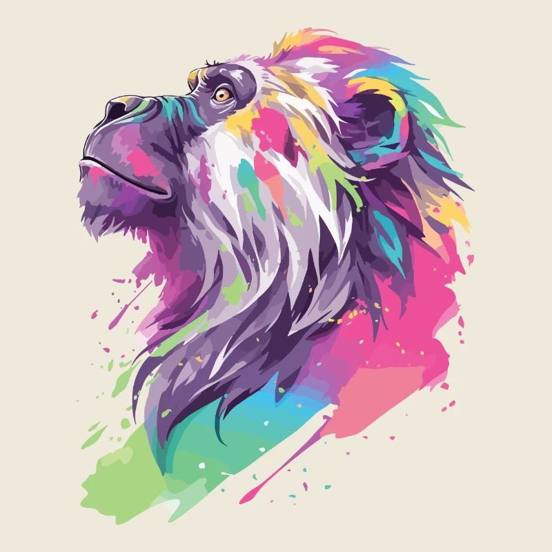 Monkey Chimpanzee Primate Nature Wilderness Colorful Art