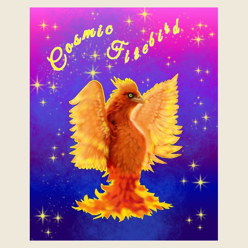 Ein orangefarbener kosmischer Cyber-Vogel