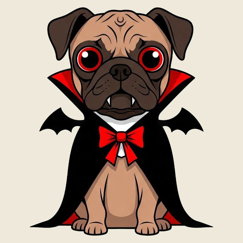 Cute Pug Vampire Halloween Cartoon Funny