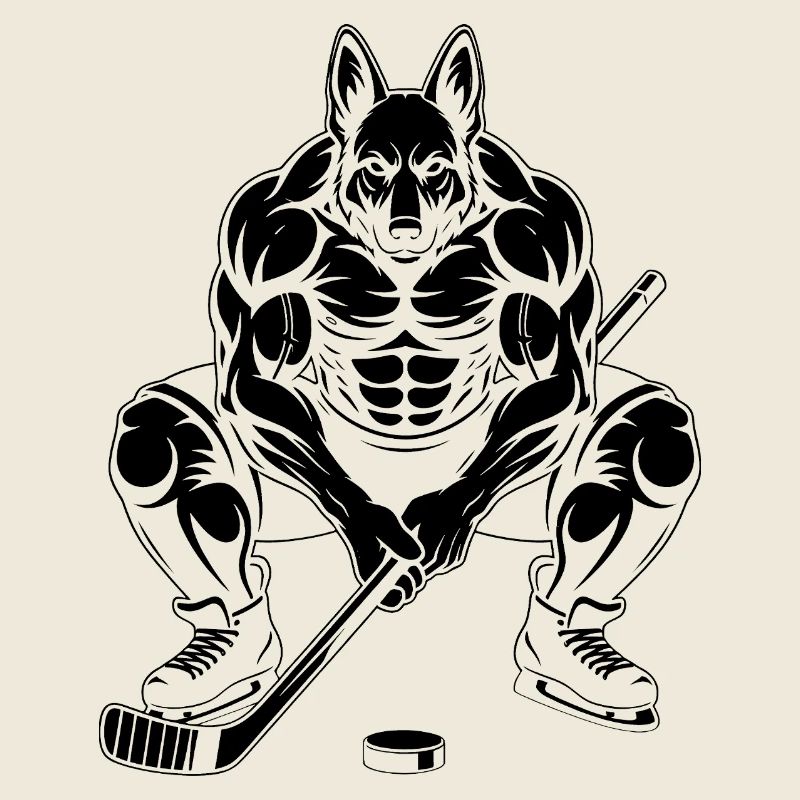 Muskulöser Schäferhund Eishockeyspieler Silhouette