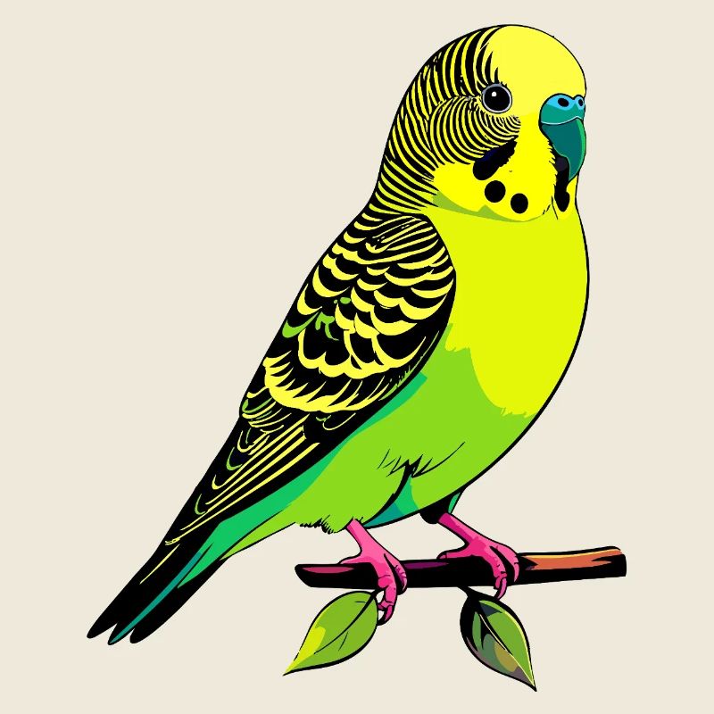 Perruche ondulée jaune-vert néon posée sur une branche