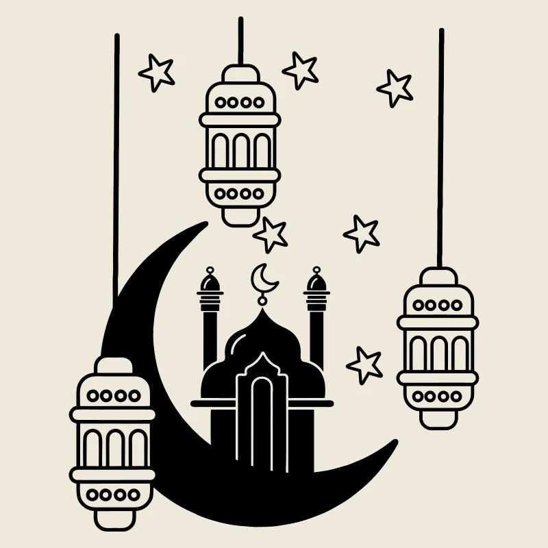 Mosque in moon lights and stars
