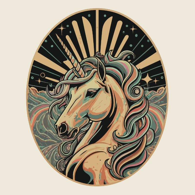 Unicorn in Oval Art Deco Frame