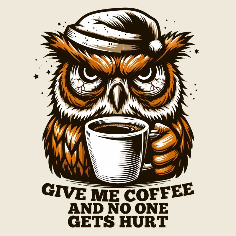 Hibou café fatigué cadeau
