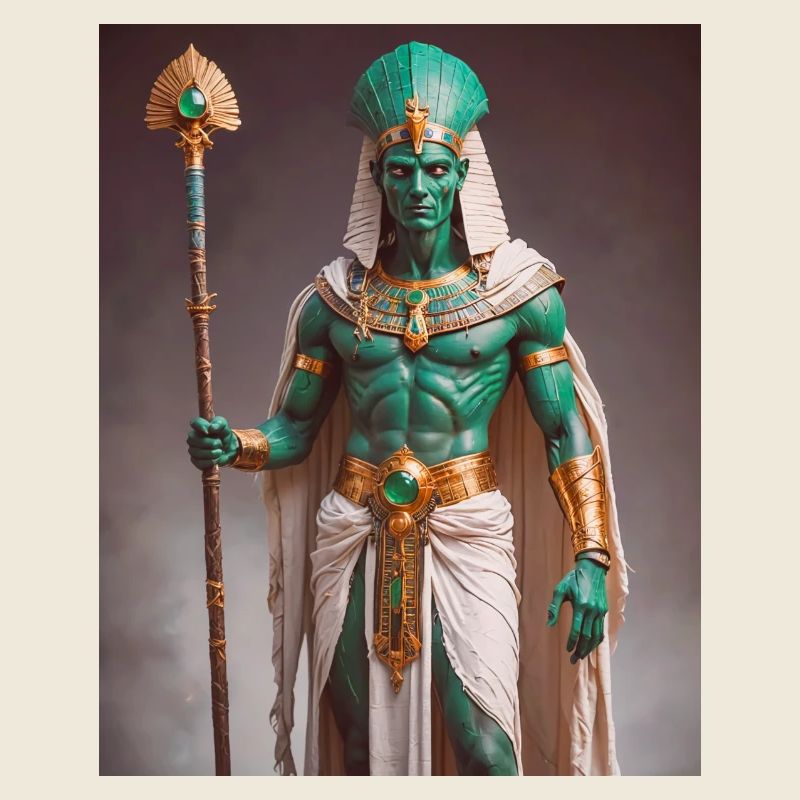 Osiris, grünhäutiger Gott mit Pharaonenkrone