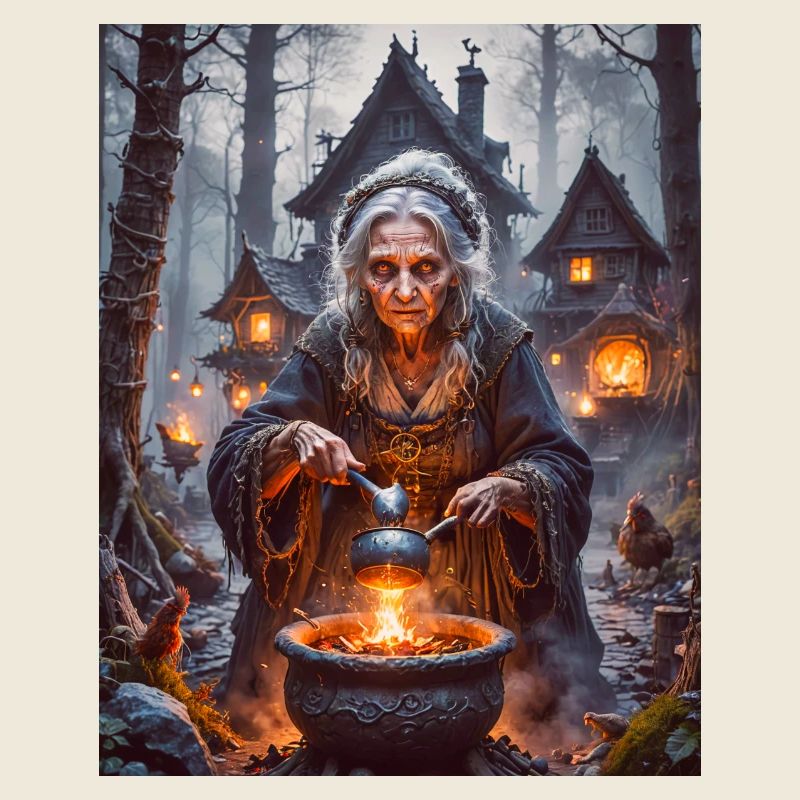 Baba Yaga, sorcière slave dans un mortier volant