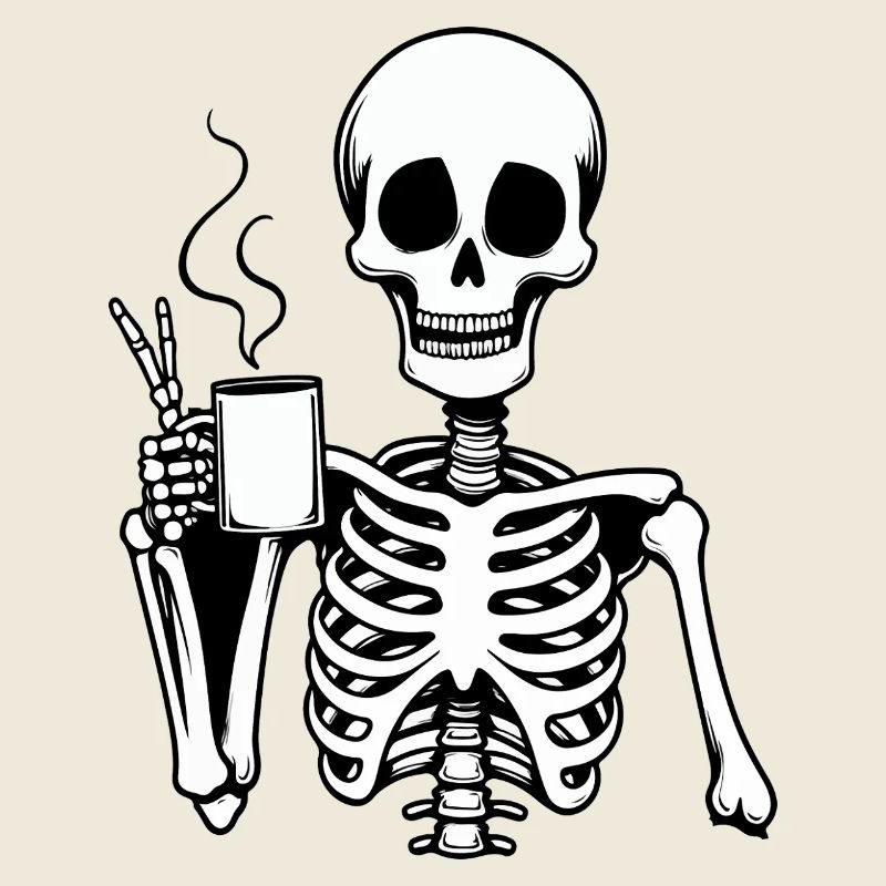 Chill Skeleton avec du café - Style drôle d’Halloween