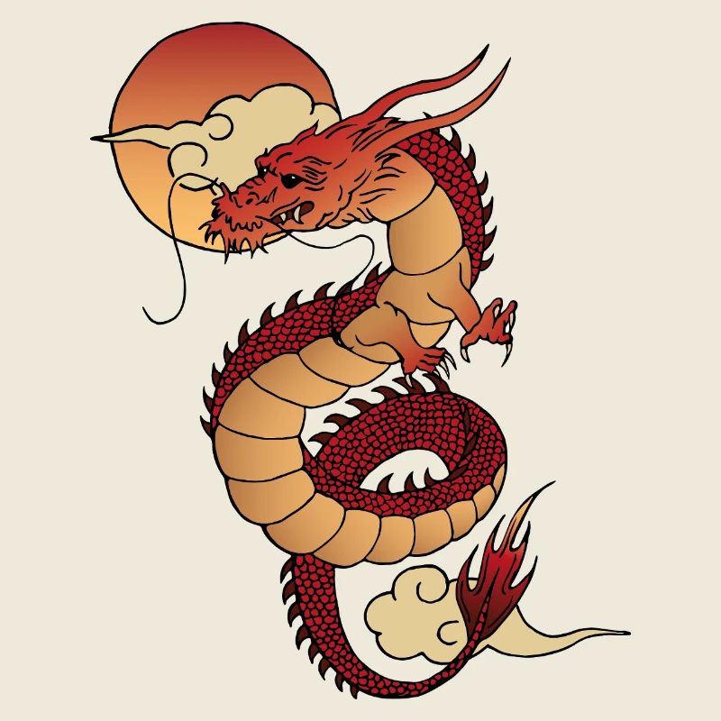 Traditional Asian Dragon with Sunset