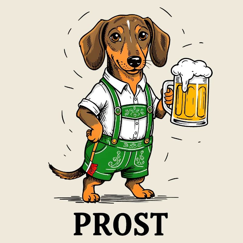 Prost Bier Dackel Lederhose Bayern Tracht Bierzelt