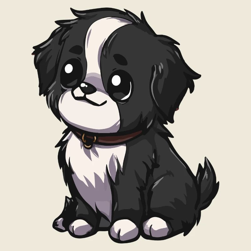 Chiot Kawaii Noir Blanc