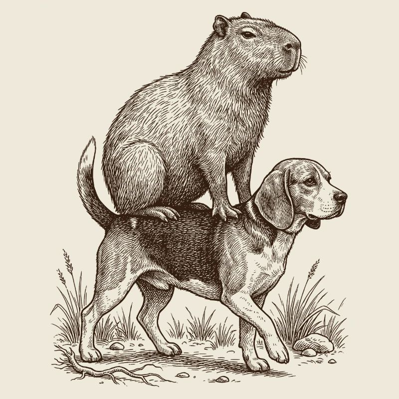 Amateur de chien beagle chevauchant un capybara drôle