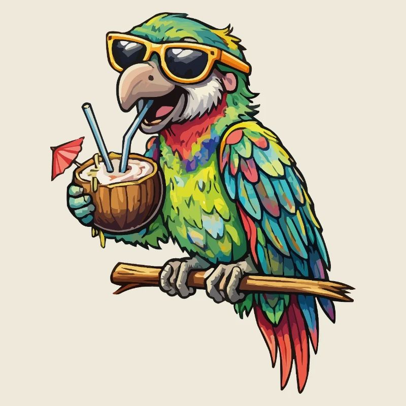 Tropical parrot with coconut inside