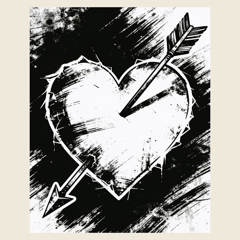 Black and white heart with arrow