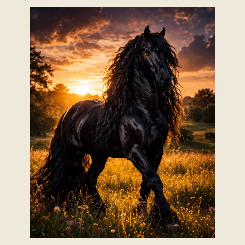 Cheval noir clair du soir