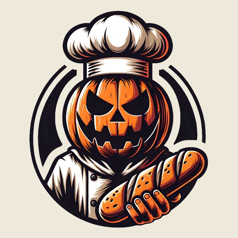 Halloween Kürbis mit Bäckermütze und Brot