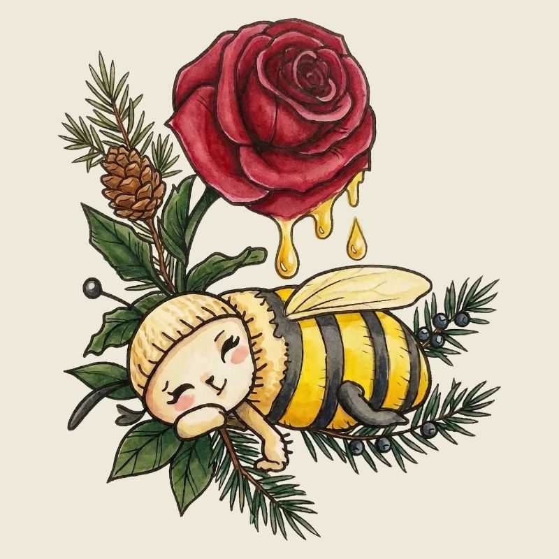 Honey Bee Dreaming Among Roses