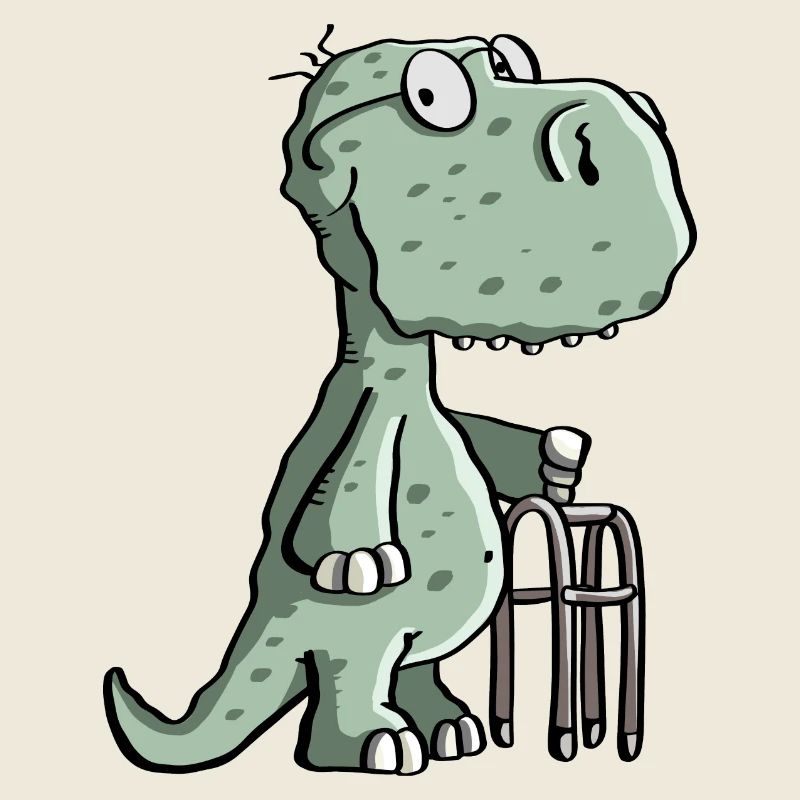 Opa Dinosaurier mit Gehhilfe - Alt - Dino - Comic