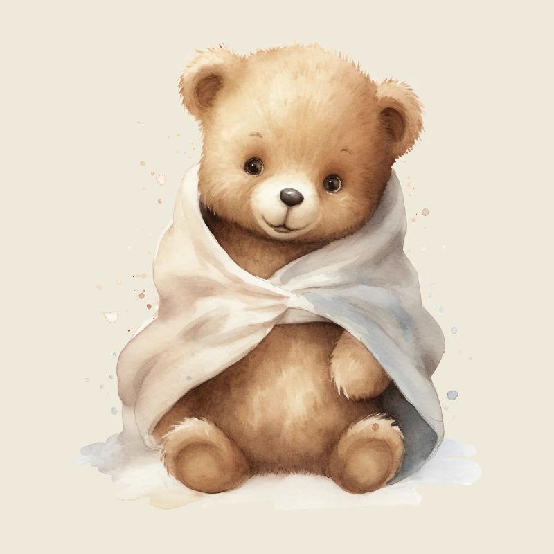 Bébé ours avec serviette, peint à la main