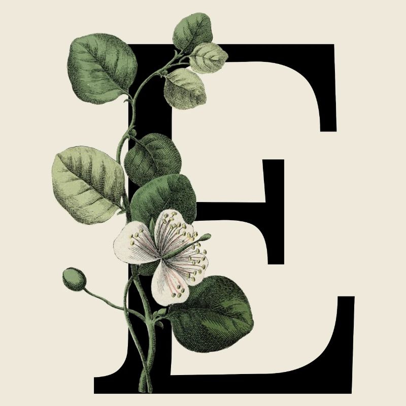 lettre e botanique vert