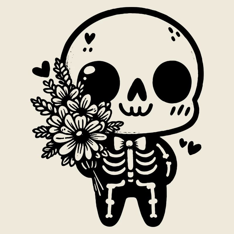 Skeleton and Flowers - Macabre Elegance