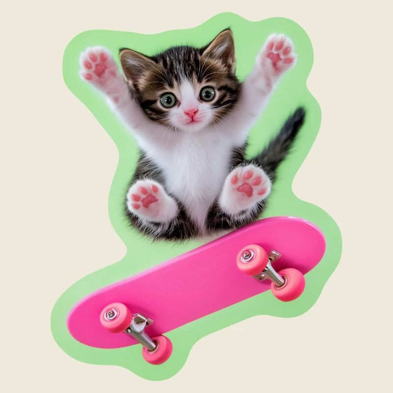 Skater Kitty with pink skateboard