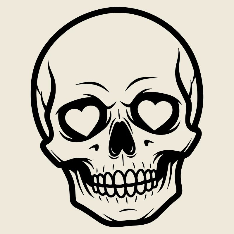 Skull Heart Line Art Illustration Design