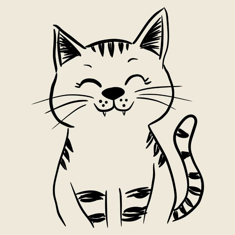 Dessin de trait minimaliste de chat souriant – Happy Kitty