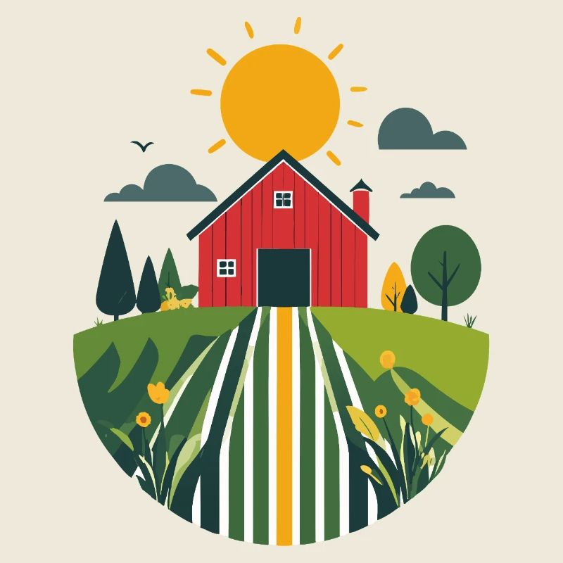 Ferme avec motif d’agriculture de grange rouge