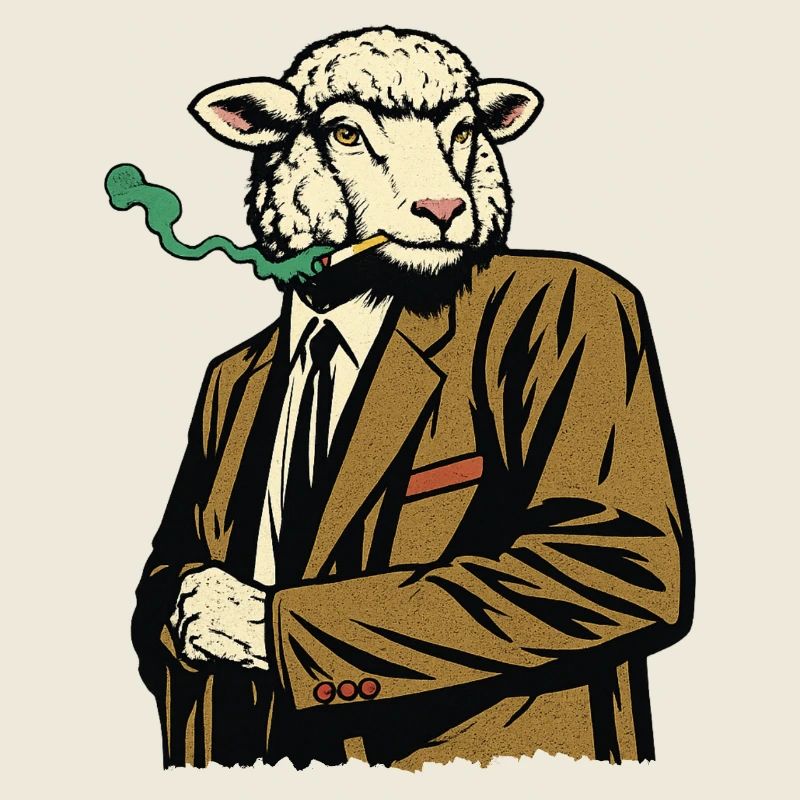 Sheep in suit with cigarette