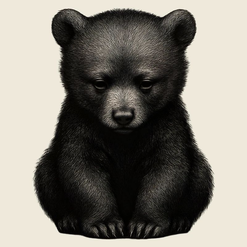 Dunkler Bärenjunge im Sitzen