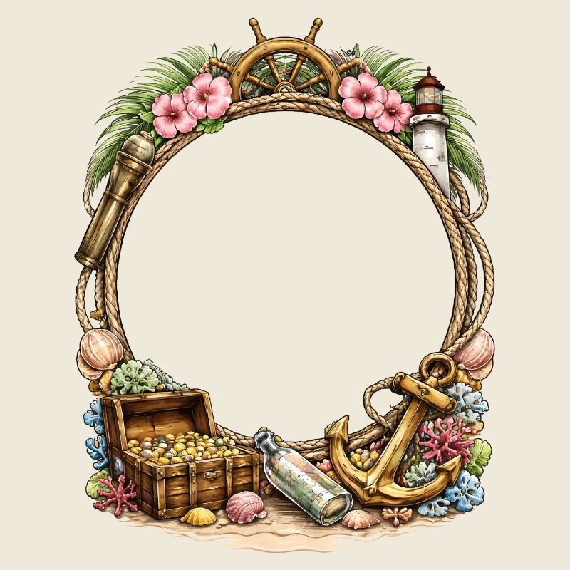 Maritime frame with treasure and anchor