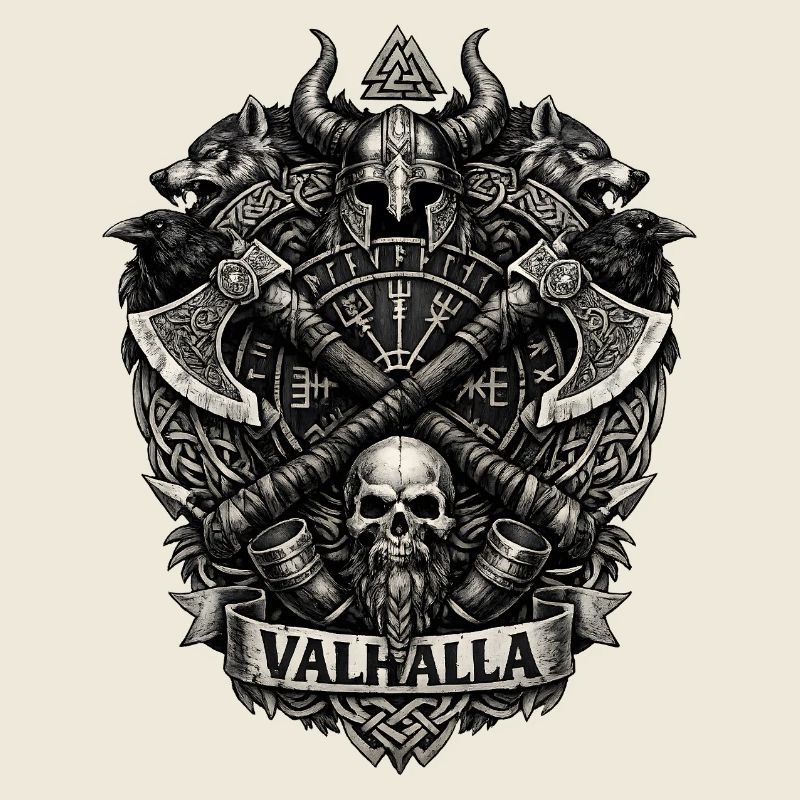 Valhalla Crest: Viking skull & axes