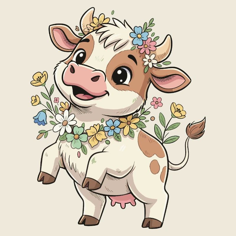 Kuh mit Blumenkranz