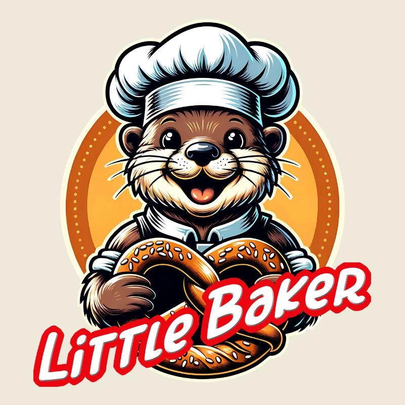 funny little otter with baker's hat and pretzel
