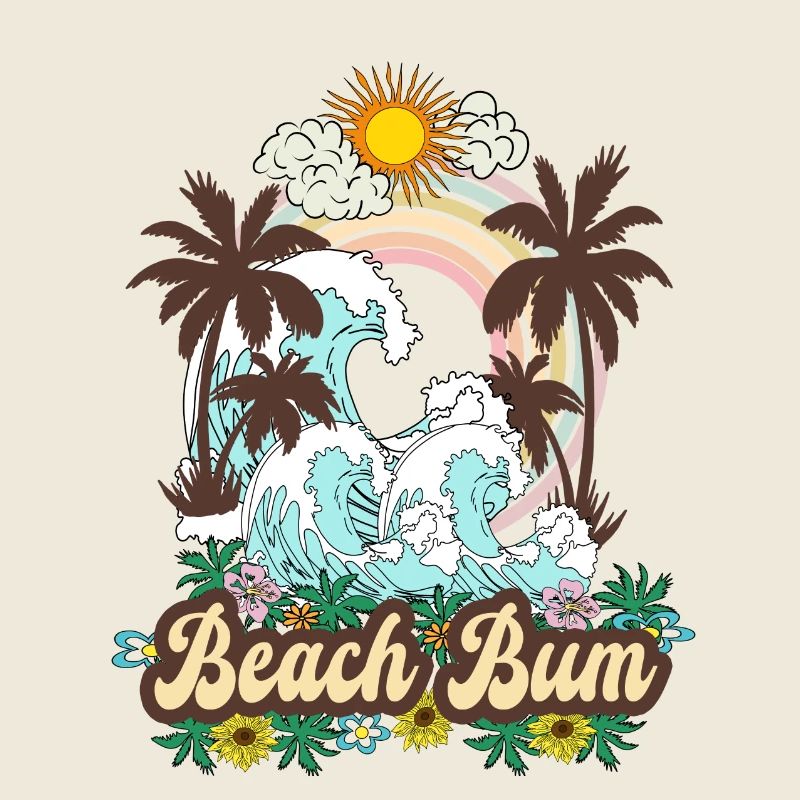 Beach Bum - Palmiers de mer Plage rétro Arc-en-ciel