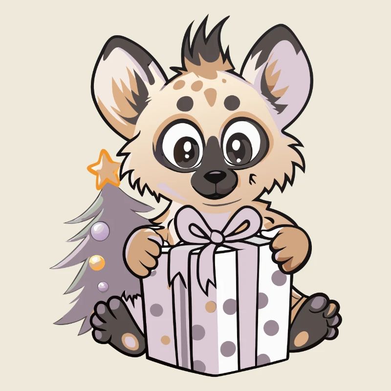 Hyène mignonne avec cadeau à Noël