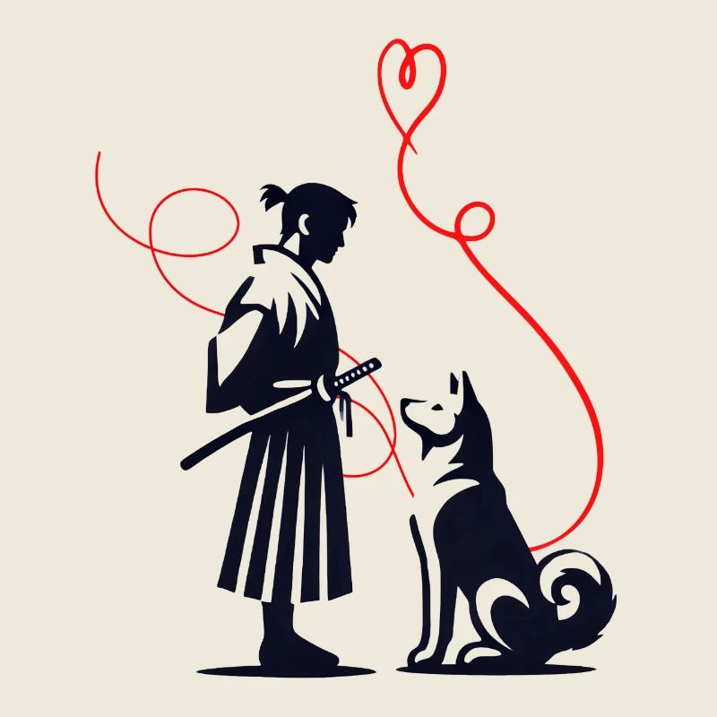 Dog Bandana Akita Samurai Red Thread