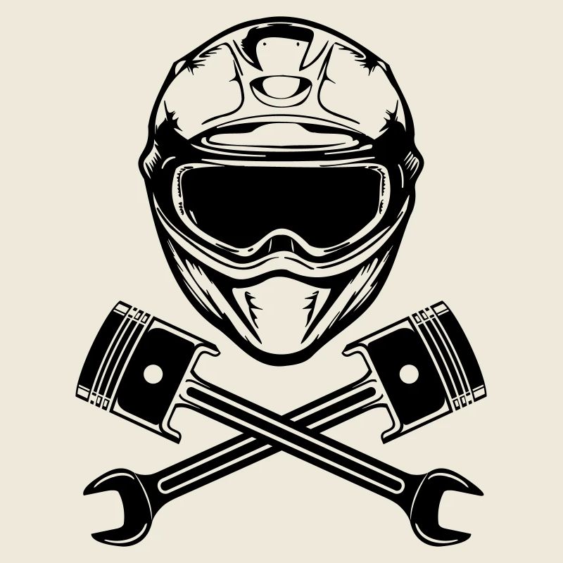 Motorcycle helmet crossed with engine piston key