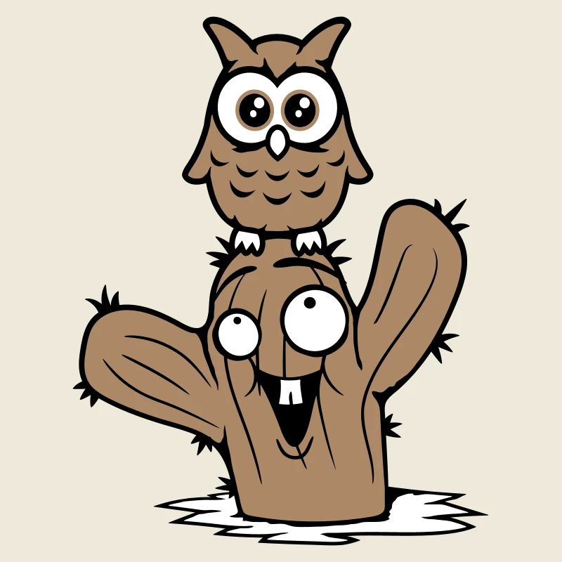 Eule Kaktus Wüste 2 Freunde glücklich Team Cartoon