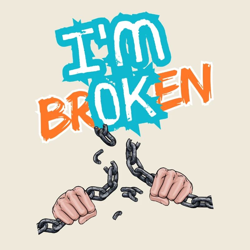 Hands breaking a chain with an inscription