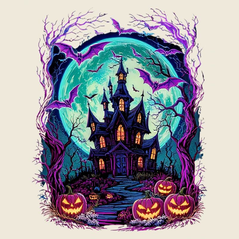 Moonlit Haunted Castle with Bats