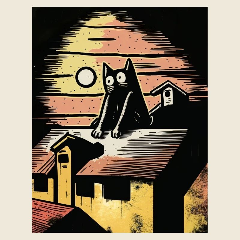 Mondnacht mit schwarzer Katze