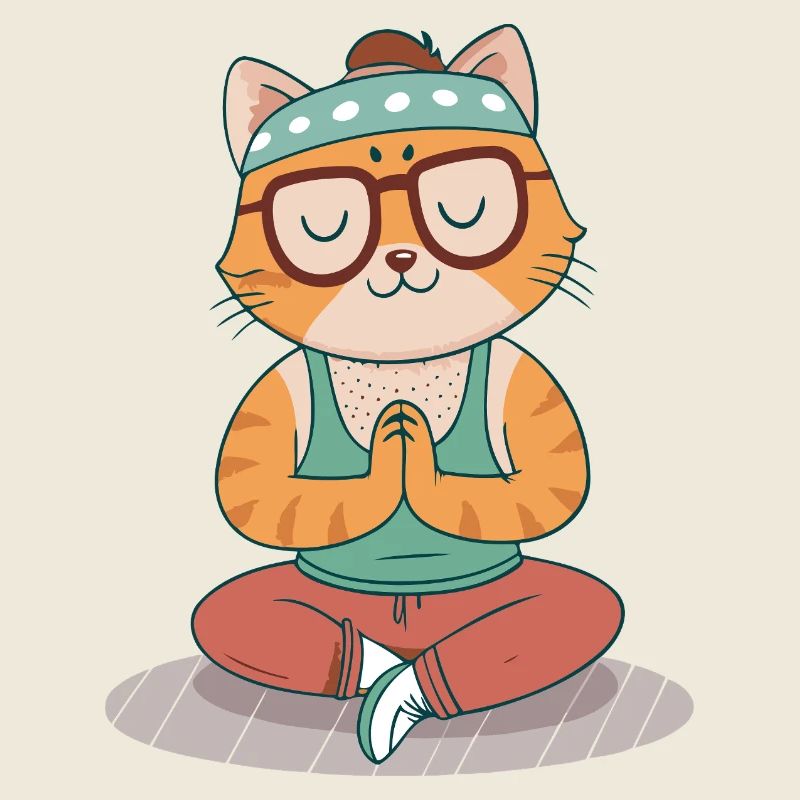 Zen Yoga Cat with Retro Glasses