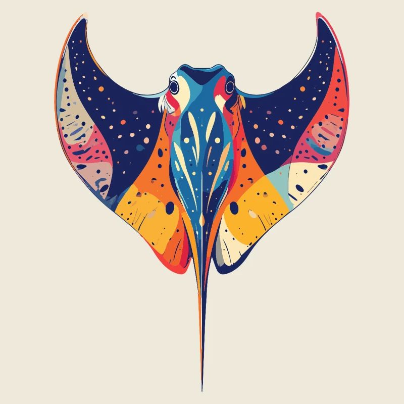 Motif de créatures marines illustrant une raie manta colorée