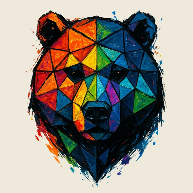Colorful pop art low poly bear