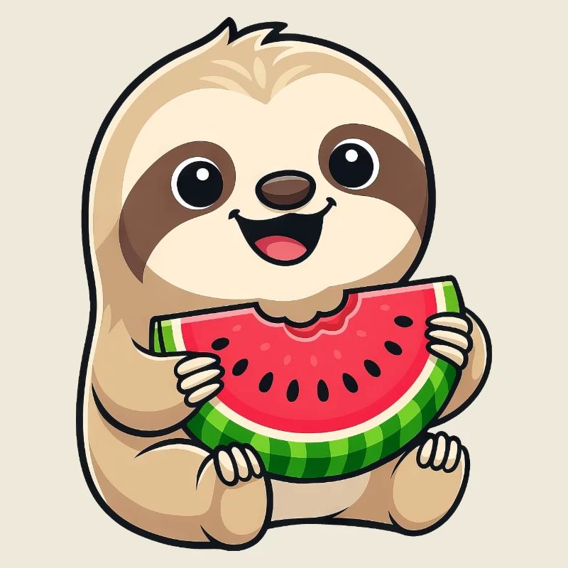 Drolliger Faultier Melone Sommerfrucht Cartoon Süß