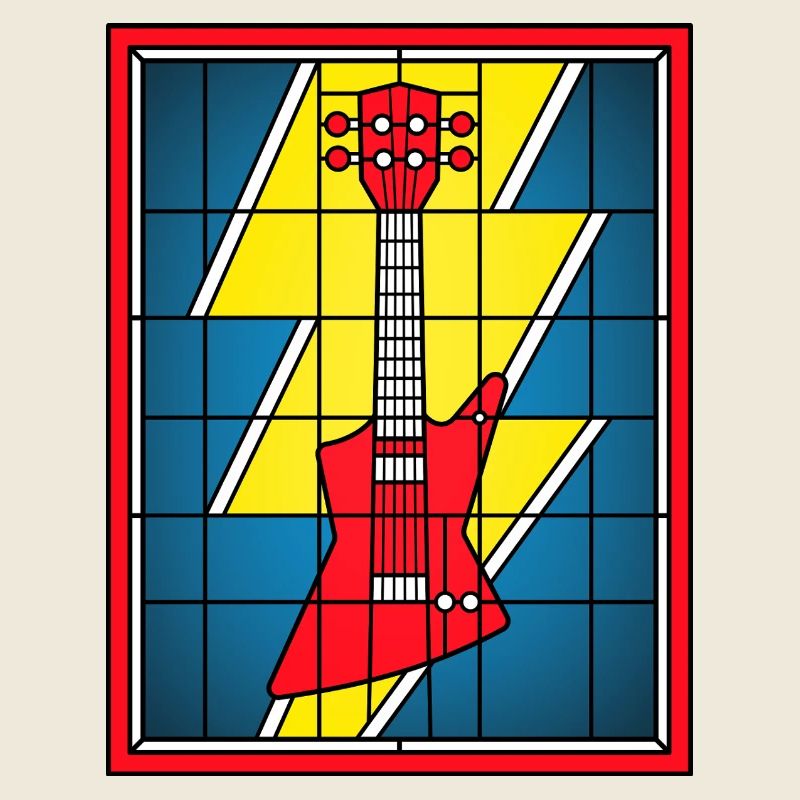 Stained Glass Guitar with Lightning Bolt