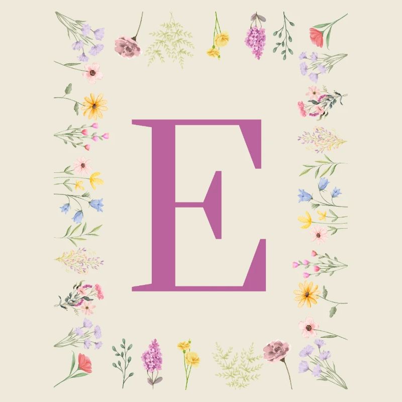 Monogramm E mit Frühlingsblüten