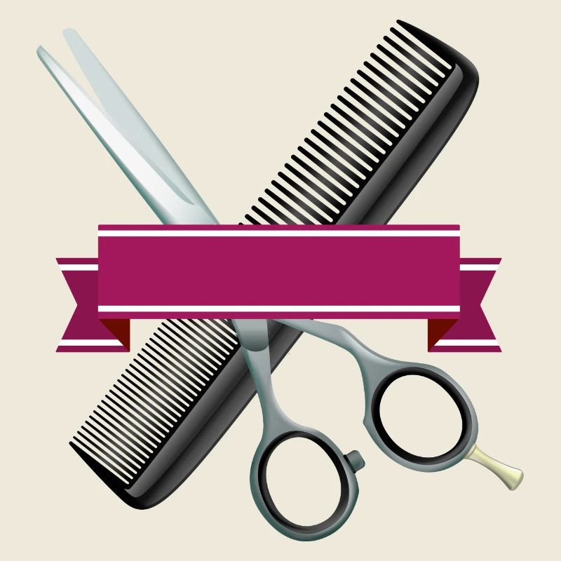 Ciseaux de coiffure avec peigne et ruban violet